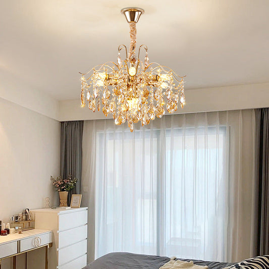 Traditional French Crystal & Iron Teardrop 8/10/12/15-Light Chandelier For Bedroom & Living Room
