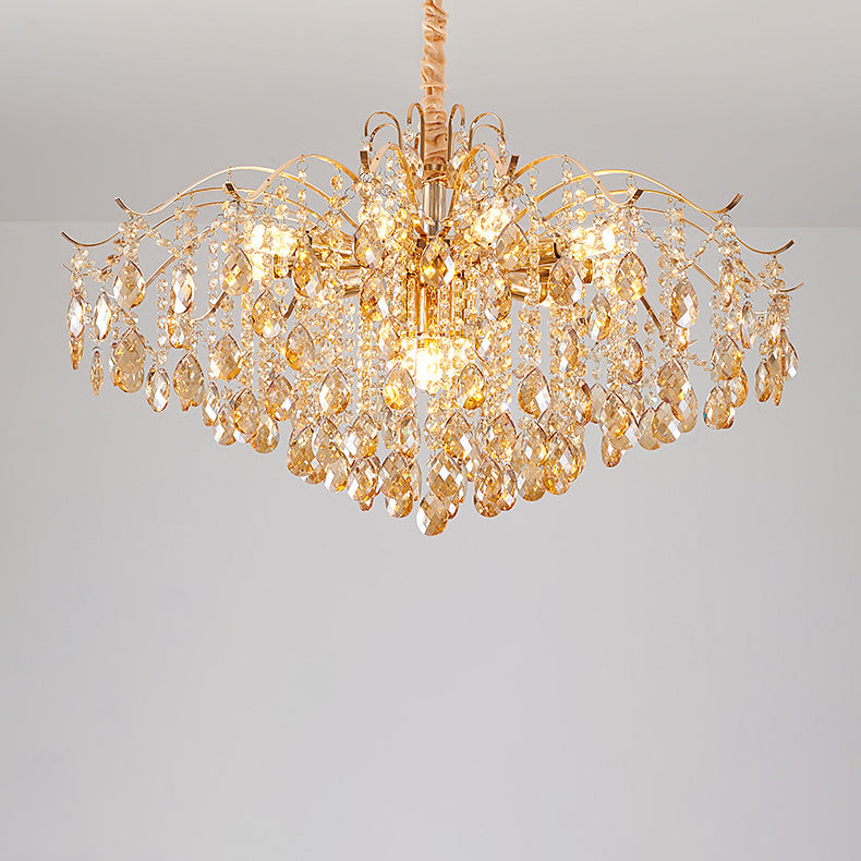 Traditional French Crystal & Iron Teardrop 8/10/12/15-Light Chandelier For Bedroom & Living Room