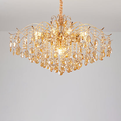 Traditional French Crystal & Iron Teardrop 8/10/12/15-Light Chandelier For Bedroom & Living Room