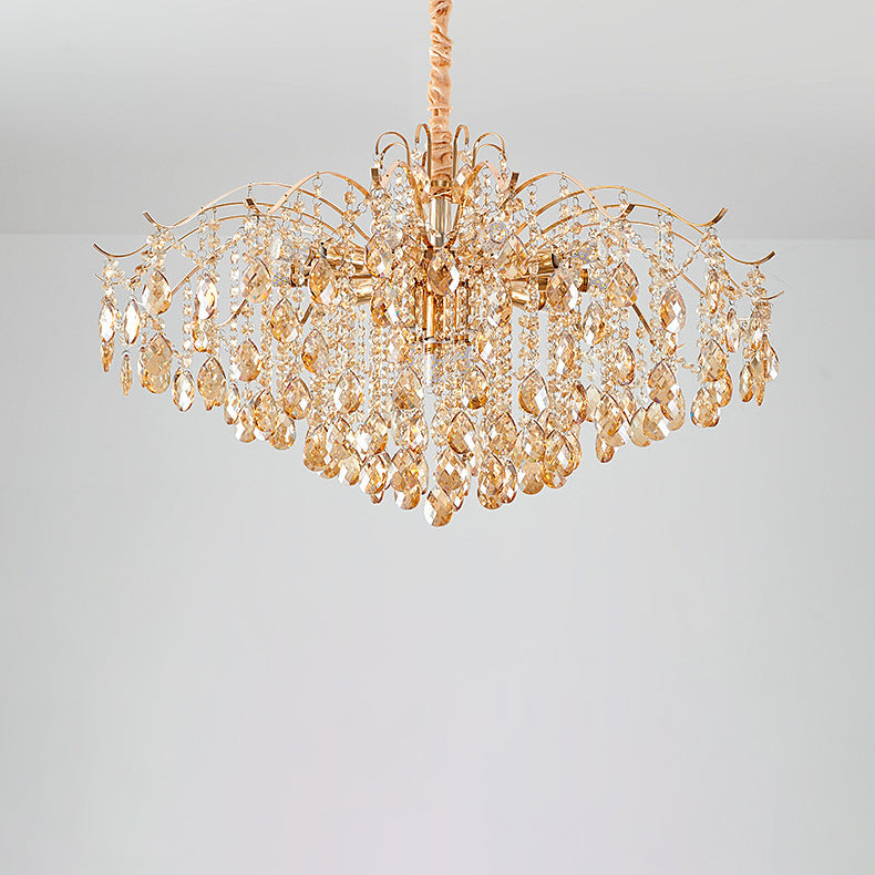 Traditional French Crystal & Iron Teardrop 8/10/12/15-Light Chandelier For Bedroom & Living Room