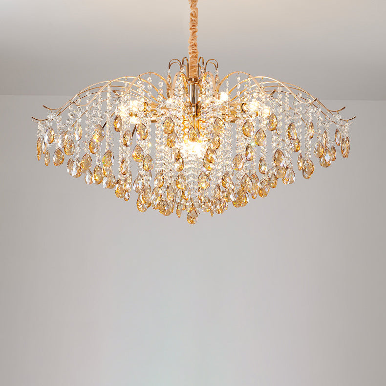 Traditional French Crystal & Iron Teardrop 8/10/12/15-Light Chandelier For Bedroom & Living Room