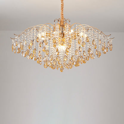 Traditional French Crystal & Iron Teardrop 8/10/12/15-Light Chandelier For Bedroom & Living Room