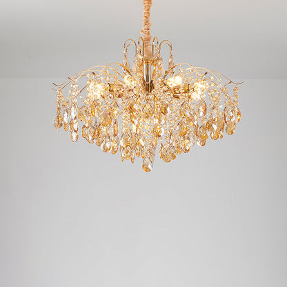 Traditional French Crystal & Iron Teardrop 8/10/12/15-Light Chandelier For Bedroom & Living Room