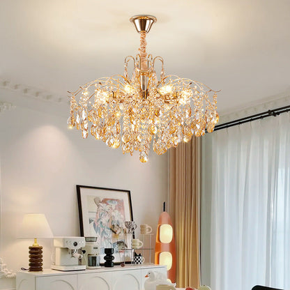 Traditional French Crystal & Iron Teardrop 8/10/12/15-Light Chandelier For Bedroom & Living Room