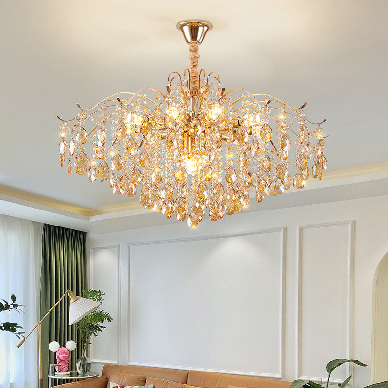 Traditional French Crystal & Iron Teardrop 8/10/12/15-Light Chandelier For Bedroom & Living Room