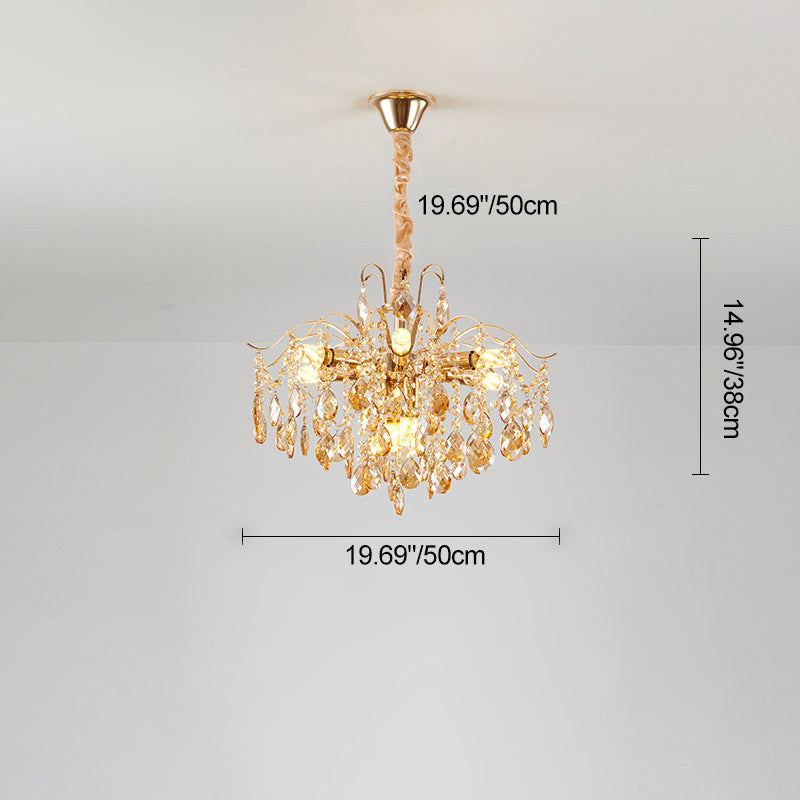 Traditional French Crystal & Iron Teardrop 8/10/12/15-Light Chandelier For Bedroom & Living Room