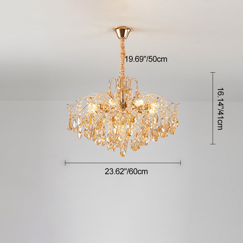 Traditional French Crystal & Iron Teardrop 8/10/12/15-Light Chandelier For Bedroom & Living Room