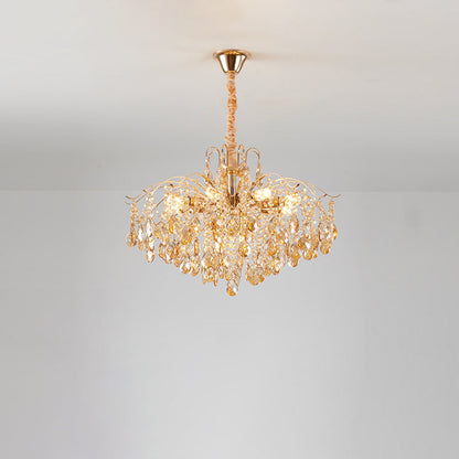 Traditional French Crystal & Iron Teardrop 8/10/12/15-Light Chandelier For Bedroom & Living Room