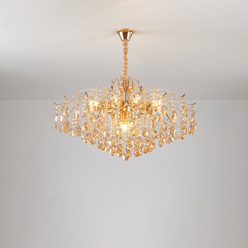 Traditional French Crystal & Iron Teardrop 8/10/12/15-Light Chandelier For Bedroom & Living Room