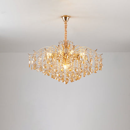 Traditional French Crystal & Iron Teardrop 8/10/12/15-Light Chandelier For Bedroom & Living Room