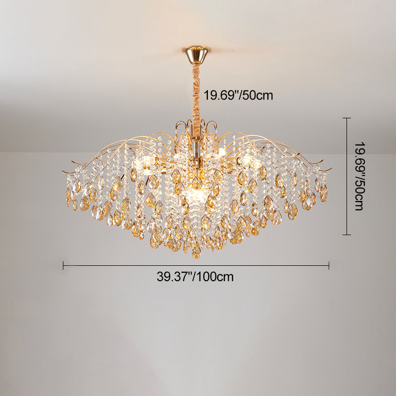 Traditional French Crystal & Iron Teardrop 8/10/12/15-Light Chandelier For Bedroom & Living Room