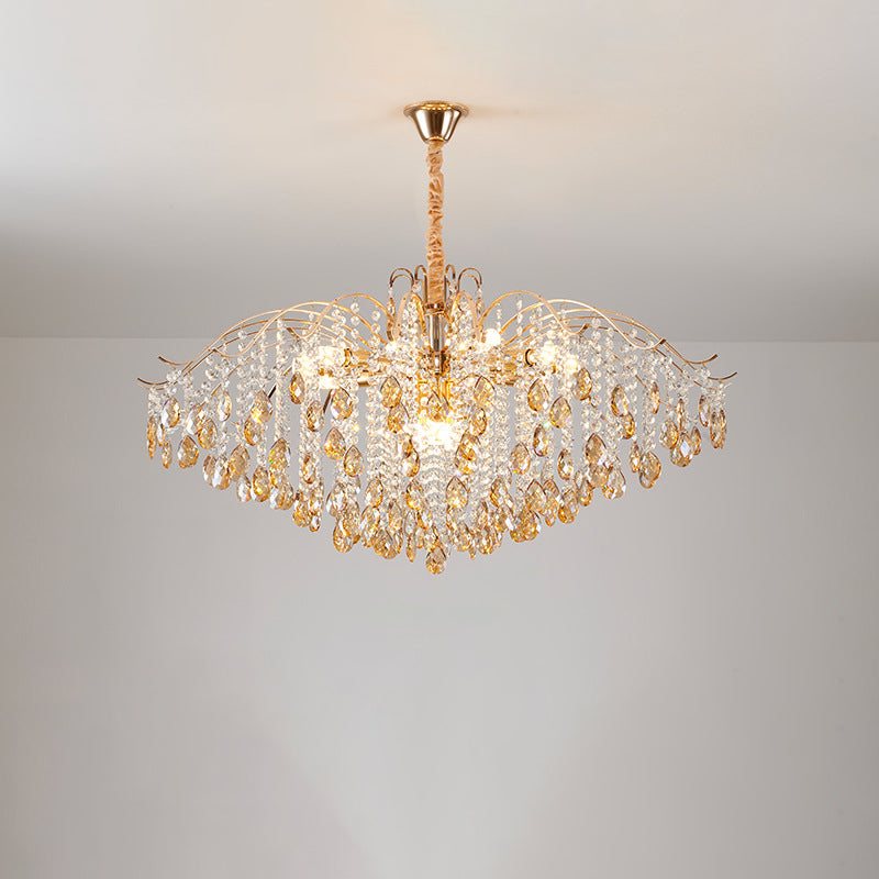 Traditional French Crystal & Iron Teardrop 8/10/12/15-Light Chandelier For Bedroom & Living Room