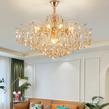 Traditional French Crystal & Iron Teardrop 8/10/12/15-Light Chandelier For Bedroom & Living Room