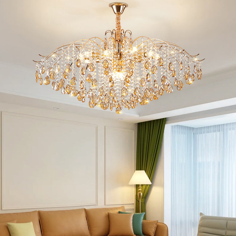 Traditional French Crystal & Iron Teardrop 8/10/12/15-Light Chandelier For Bedroom & Living Room