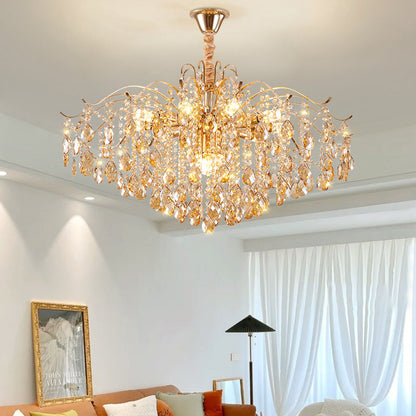 Traditional French Crystal & Iron Teardrop 8/10/12/15-Light Chandelier For Bedroom & Living Room