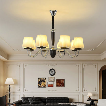 Traditional French Iron Wood Fabric Round 6/8-Light Chandelier For Bedroom And Living Room
