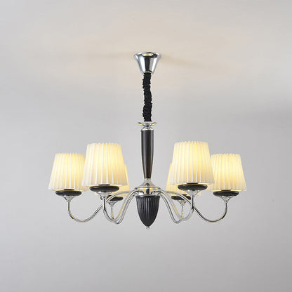 Traditional French Iron Wood Fabric Round 6/8-Light Chandelier For Bedroom And Living Room