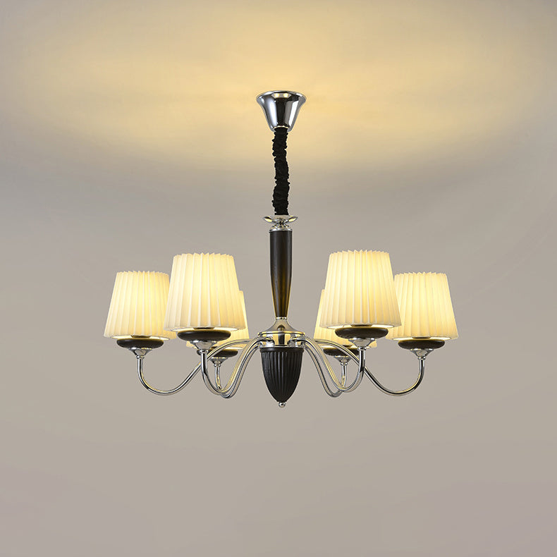 Traditional French Iron Wood Fabric Round 6/8-Light Chandelier For Bedroom And Living Room