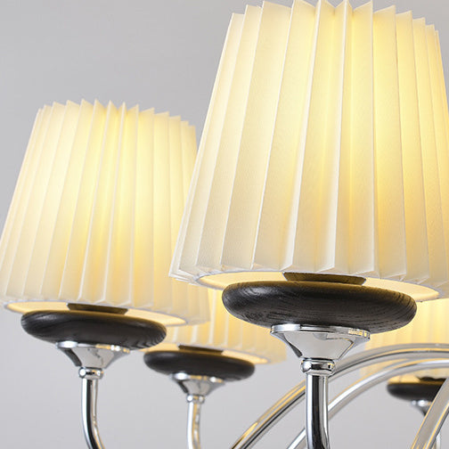 Traditional French Iron Wood Fabric Round 6/8-Light Chandelier For Bedroom And Living Room