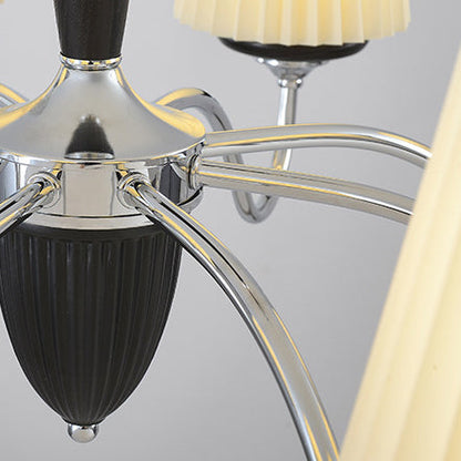Traditional French Iron Wood Fabric Round 6/8-Light Chandelier For Bedroom And Living Room