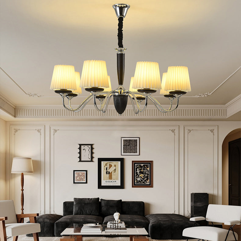 Traditional French Iron Wood Fabric Round 6/8-Light Chandelier For Bedroom And Living Room
