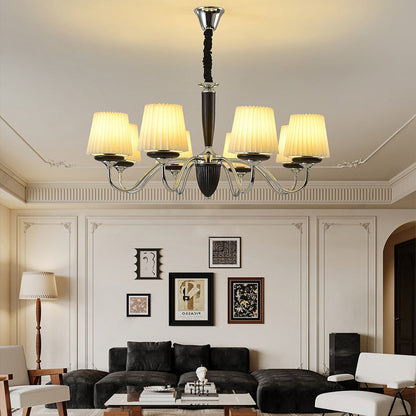 Traditional French Iron Wood Fabric Round 6/8-Light Chandelier For Bedroom And Living Room
