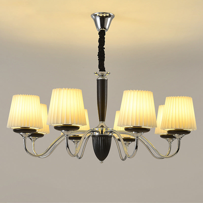 Traditional French Iron Wood Fabric Round 6/8-Light Chandelier For Bedroom And Living Room