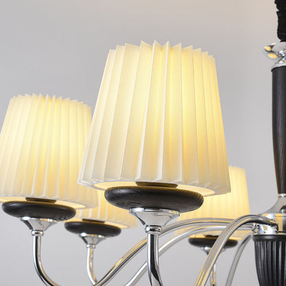 Traditional French Iron Wood Fabric Round 6/8-Light Chandelier For Bedroom And Living Room
