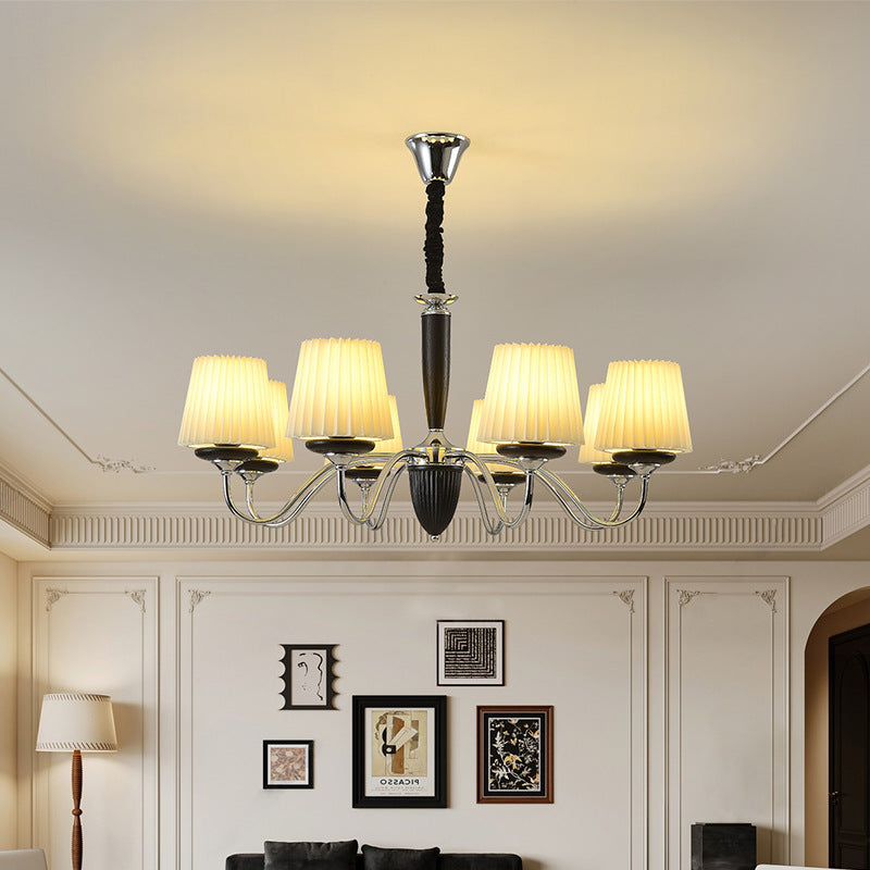 Traditional French Iron Wood Fabric Round 6/8-Light Chandelier For Bedroom And Living Room