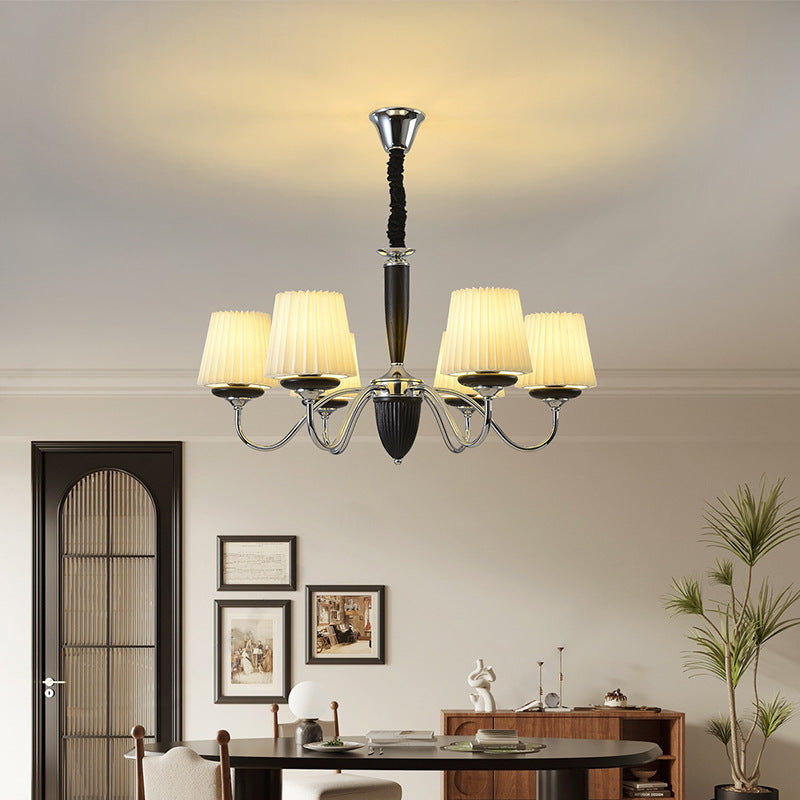 Traditional French Iron Wood Fabric Round 6/8-Light Chandelier For Bedroom And Living Room