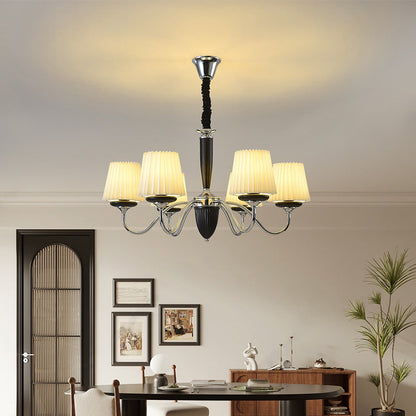 Traditional French Iron Wood Fabric Round 6/8-Light Chandelier For Bedroom And Living Room