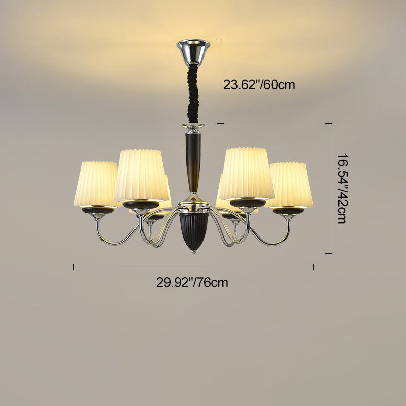 Traditional French Iron Wood Fabric Round 6/8-Light Chandelier For Bedroom And Living Room
