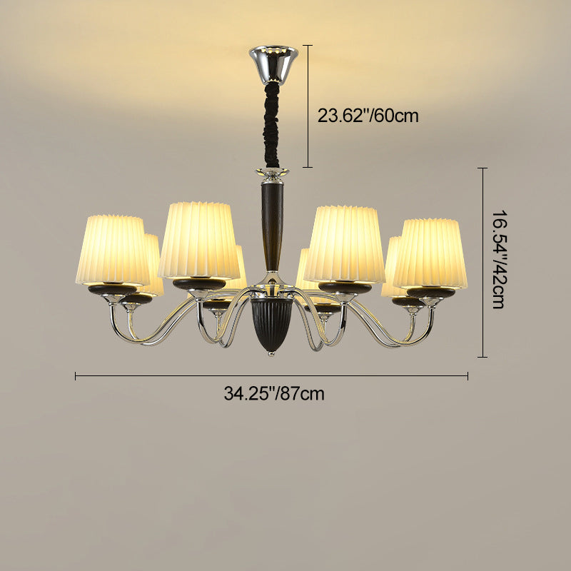 Traditional French Iron Wood Fabric Round 6/8-Light Chandelier For Bedroom And Living Room