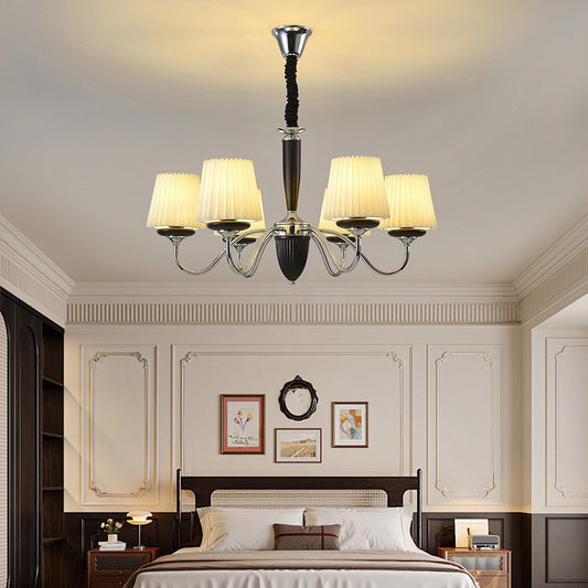 Traditional French Iron Wood Fabric Round 6/8-Light Chandelier For Bedroom And Living Room