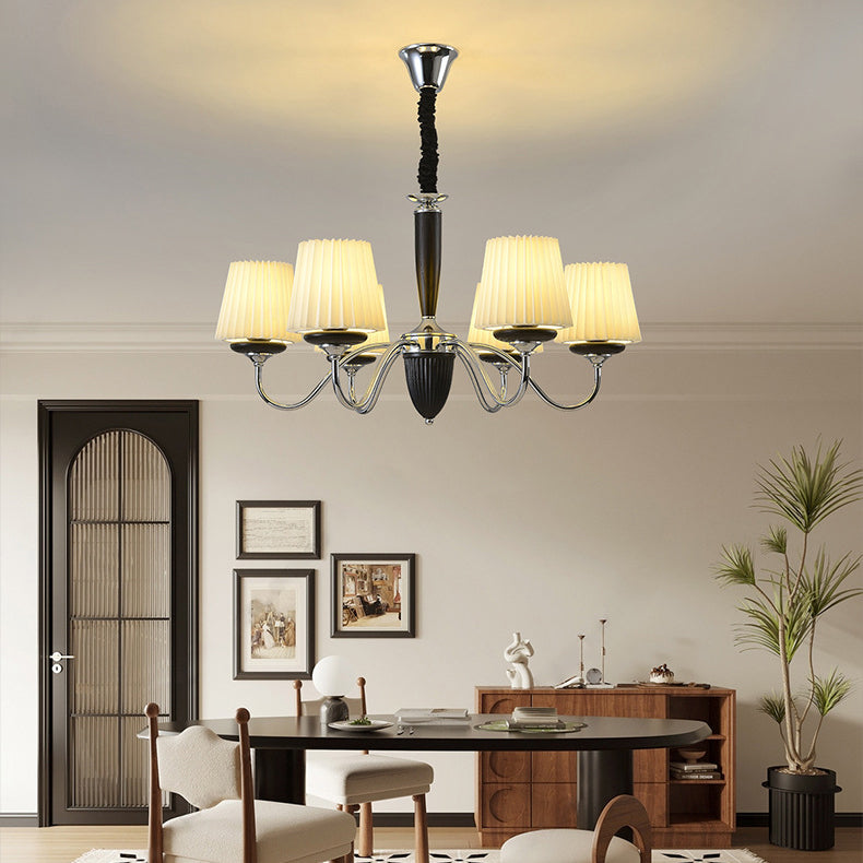 Traditional French Iron Wood Fabric Round 6/8-Light Chandelier For Bedroom And Living Room