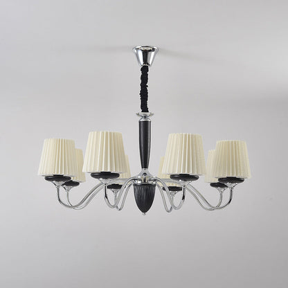 Traditional French Iron Wood Fabric Round 6/8-Light Chandelier For Bedroom And Living Room