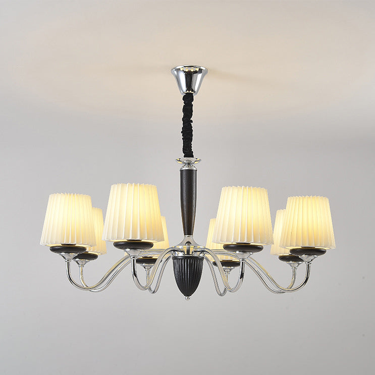 Traditional French Iron Wood Fabric Round 6/8-Light Chandelier For Bedroom And Living Room