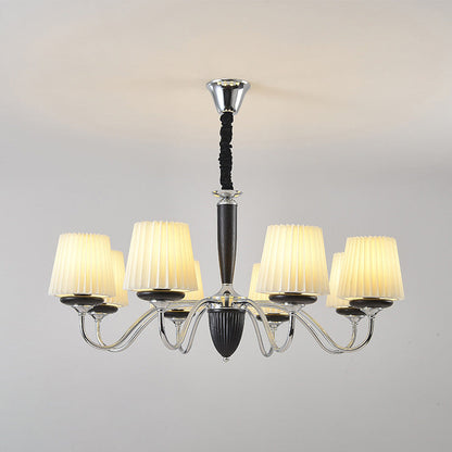 Traditional French Iron Wood Fabric Round 6/8-Light Chandelier For Bedroom And Living Room