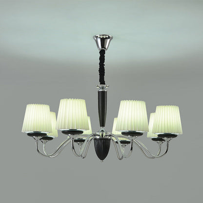 Traditional French Iron Wood Fabric Round 6/8-Light Chandelier For Bedroom And Living Room