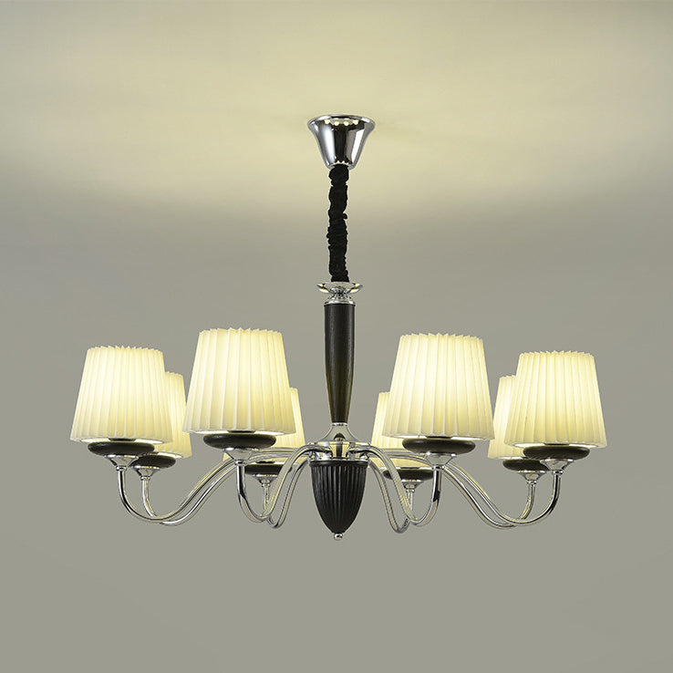Traditional French Iron Wood Fabric Round 6/8-Light Chandelier For Bedroom And Living Room