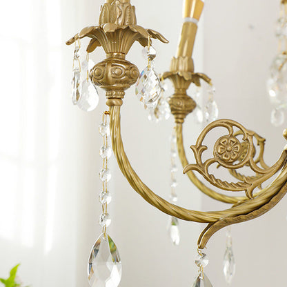 Traditional French Brass Crystal Candle-Style 8-Light Chandelier For Bedroom And Living Room