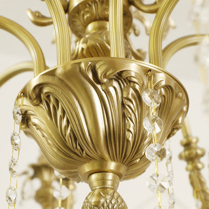Traditional French Brass Crystal Candle-Style 8-Light Chandelier For Bedroom And Living Room