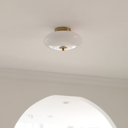 Modern Mid-Century Iron & Glass Oval LED Semi-Flush Mount Ceiling Light For Bedroom, Hallway, And Living Room