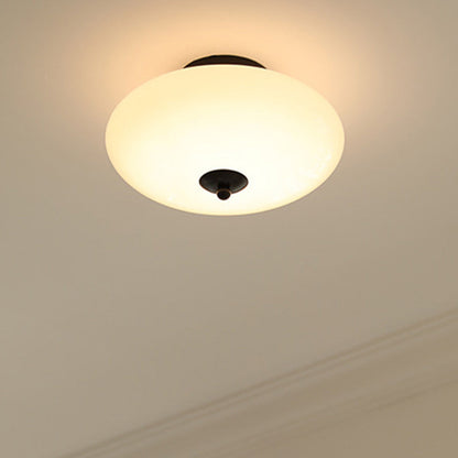 Modern Mid-Century Iron & Glass Oval LED Semi-Flush Mount Ceiling Light For Bedroom, Hallway, And Living Room