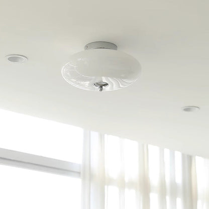 Modern Mid-Century Iron & Glass Oval LED Semi-Flush Mount Ceiling Light For Bedroom, Hallway, And Living Room