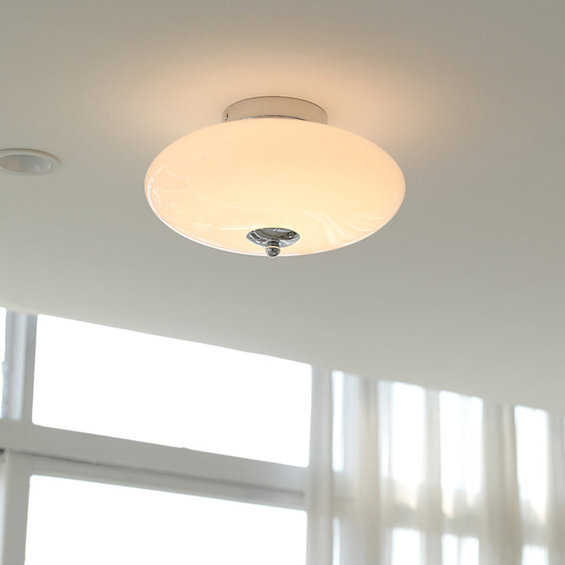 Modern Mid-Century Iron & Glass Oval LED Semi-Flush Mount Ceiling Light For Bedroom, Hallway, And Living Room