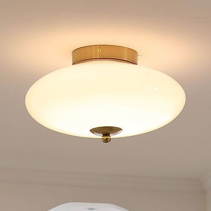 Modern Mid-Century Iron & Glass Oval LED Semi-Flush Mount Ceiling Light For Bedroom, Hallway, And Living Room