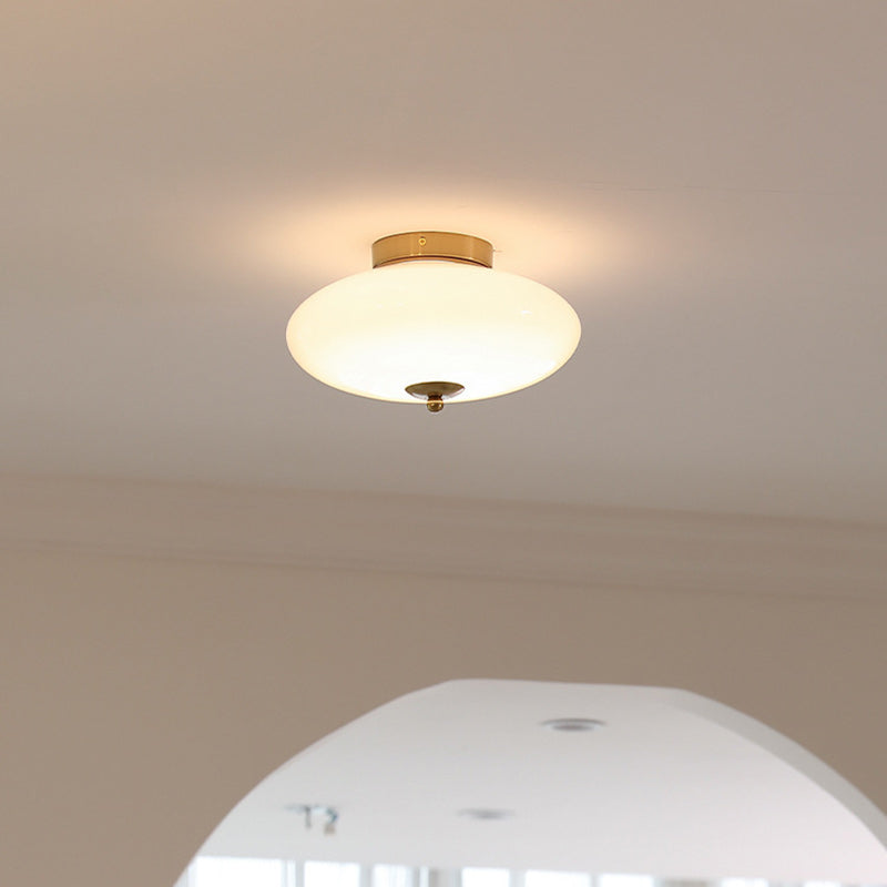 Modern Mid-Century Iron & Glass Oval LED Semi-Flush Mount Ceiling Light For Bedroom, Hallway, And Living Room