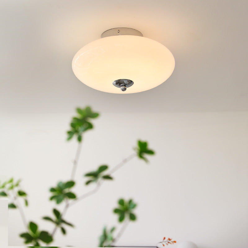 Modern Mid-Century Iron & Glass Oval LED Semi-Flush Mount Ceiling Light For Bedroom, Hallway, And Living Room