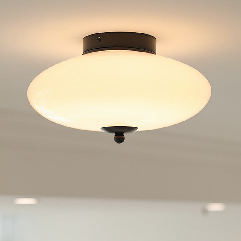 Modern Mid-Century Iron & Glass Oval LED Semi-Flush Mount Ceiling Light For Bedroom, Hallway, And Living Room